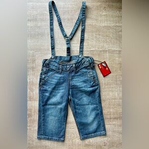 4 Stroke Suspender Capri Jeans Women’s Size S Blue Denim Button Detail NWT